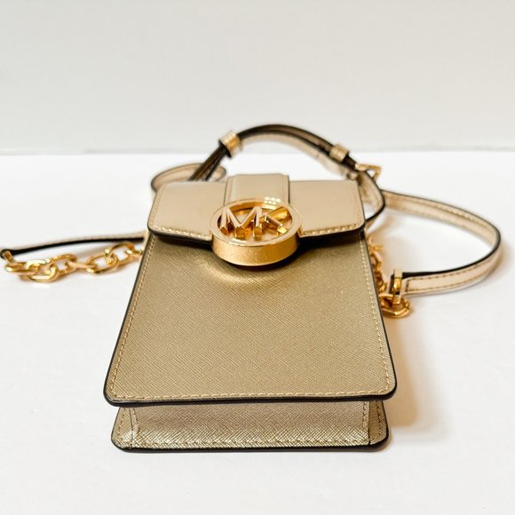 Michael Kors Carmen Small North South Phone Crossbody Bag Pale Gold - Picture 9 of 14